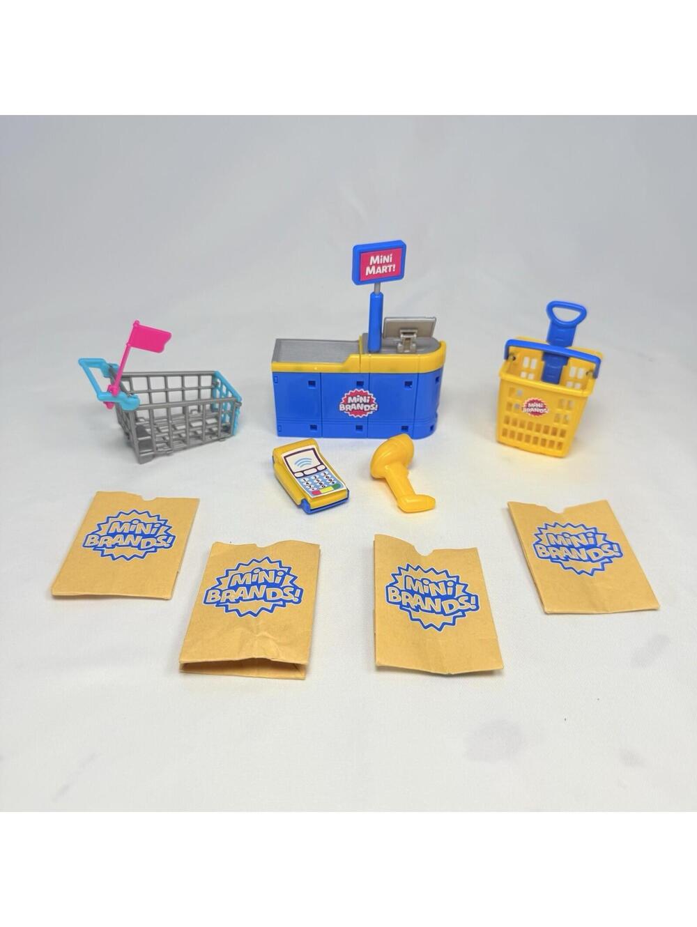 Zuru Mini Brands Mini Mart Register - Shopping Cart Basket - Paper Bags - Toys